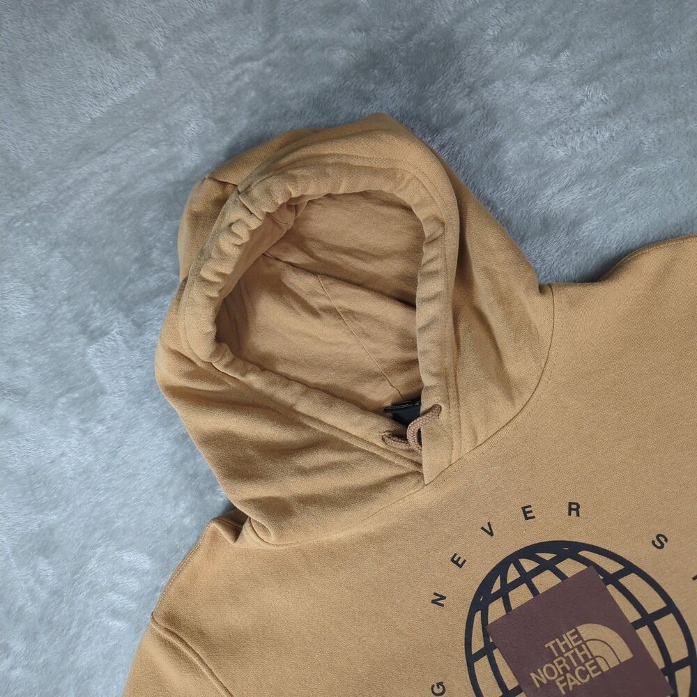 The North Face Men XL Tan Globe Never Stop Exploring Pullover Hoodie Sweatshirt